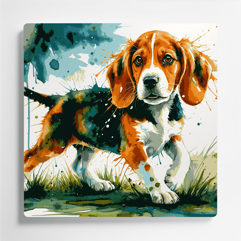 «Dogs Beagle», art mural en métal blanc, H 8 po x l 8 po