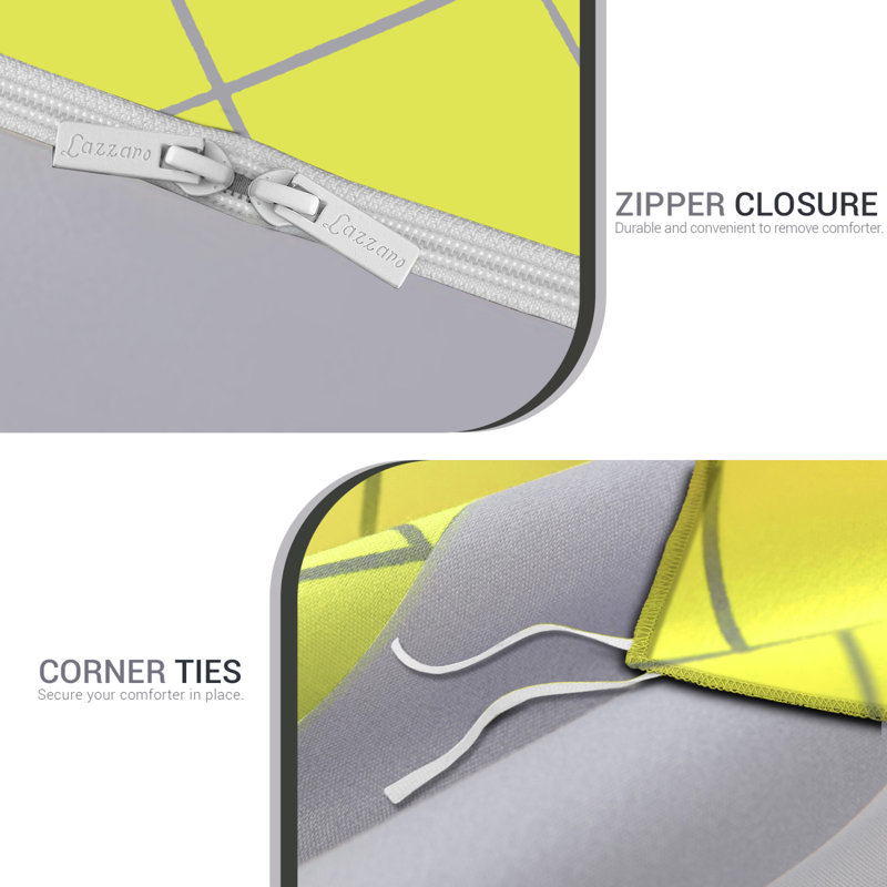 Microfiber Geometric Duvet Cover Set, Single (135cm x 200cm), Yellow & Grey
