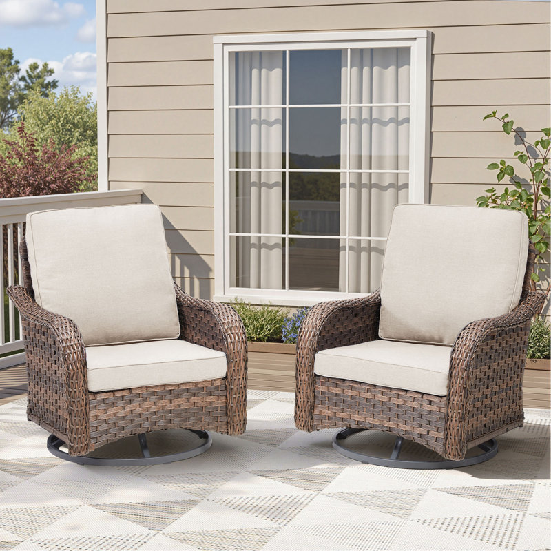 Ensemble de 2 chaises de patio à bascule en osier pivotant à bascule pour véranda, Beige
