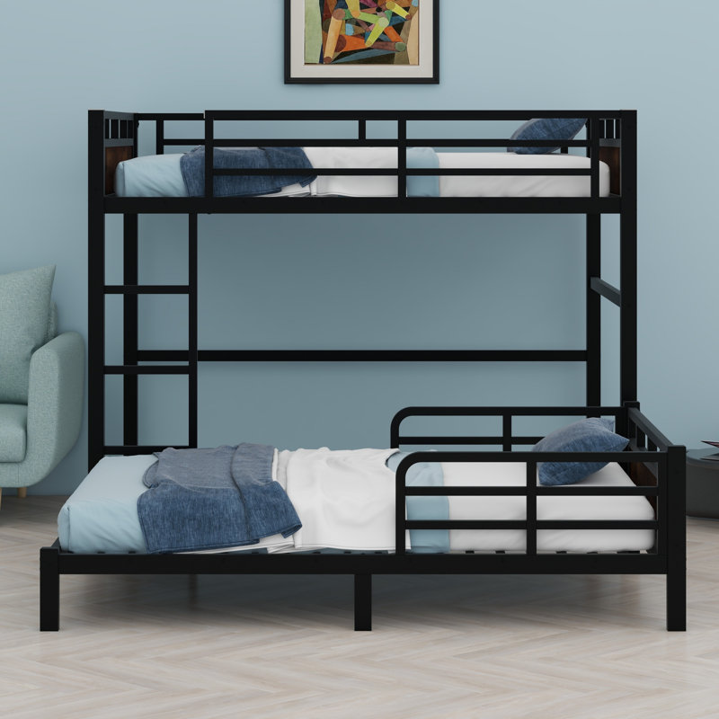 Metal Separable Bunk Beds With Raised Security Fence, Walnut