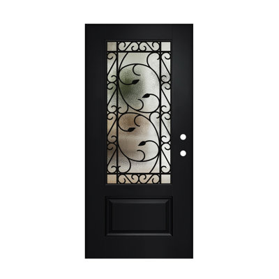 36 In. X 80 In. Black Fiberglass Door Slab With Frosted Glass - Left Hand Inswing