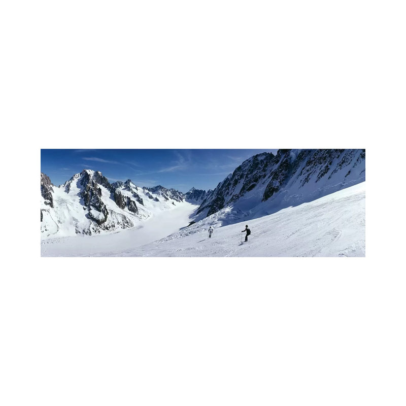 Rear View Of Two People Skiing, Les Grands Montets, Chamonix, France by Panoramic Images - Wrapped Canvas Panoramic Print