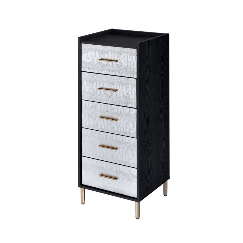 Armoire à bijoux noire et argentée à 4 tiroirs avec plateau relevable