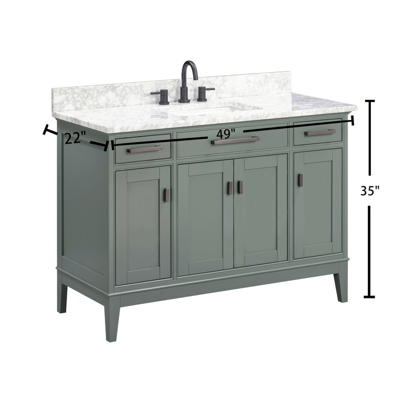 Madison 48" Single Bathroom Vanity with Carrara Marble Top, Smoke Green, Carrera White