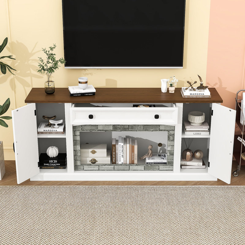 Meuble télé avec tiroir et tablettes réglables, Blanc