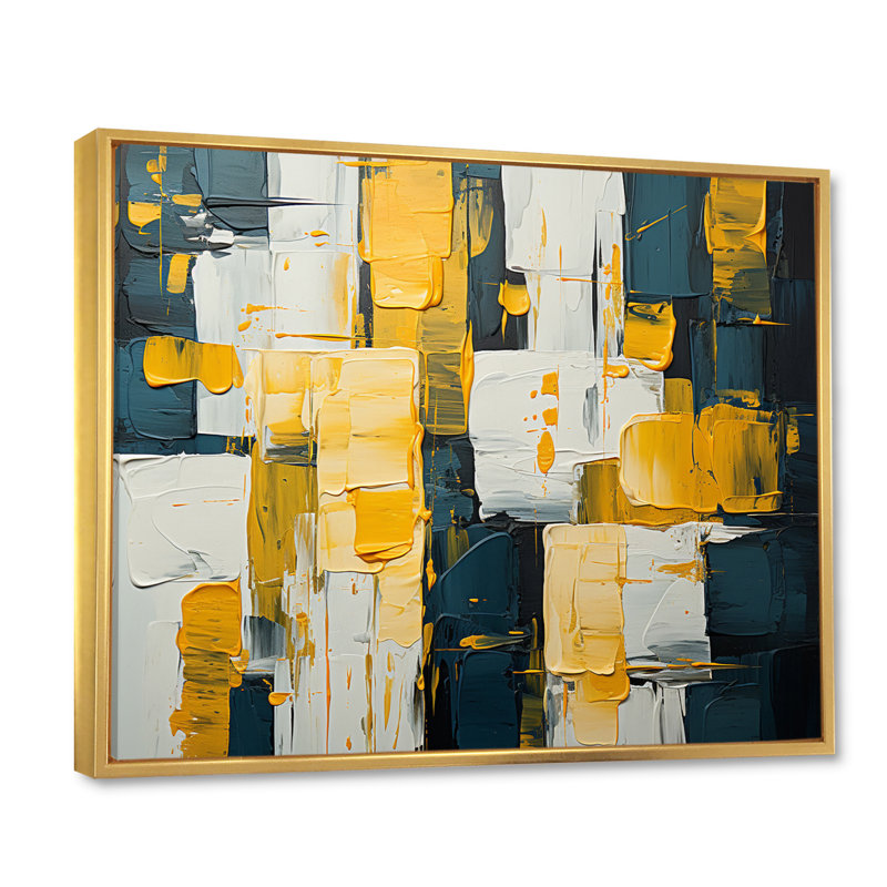 Reproduction d'art sur toile, expression carrée abstraite, Cadre flottant doré, H 30 po x l 40 po x P 1,5 po