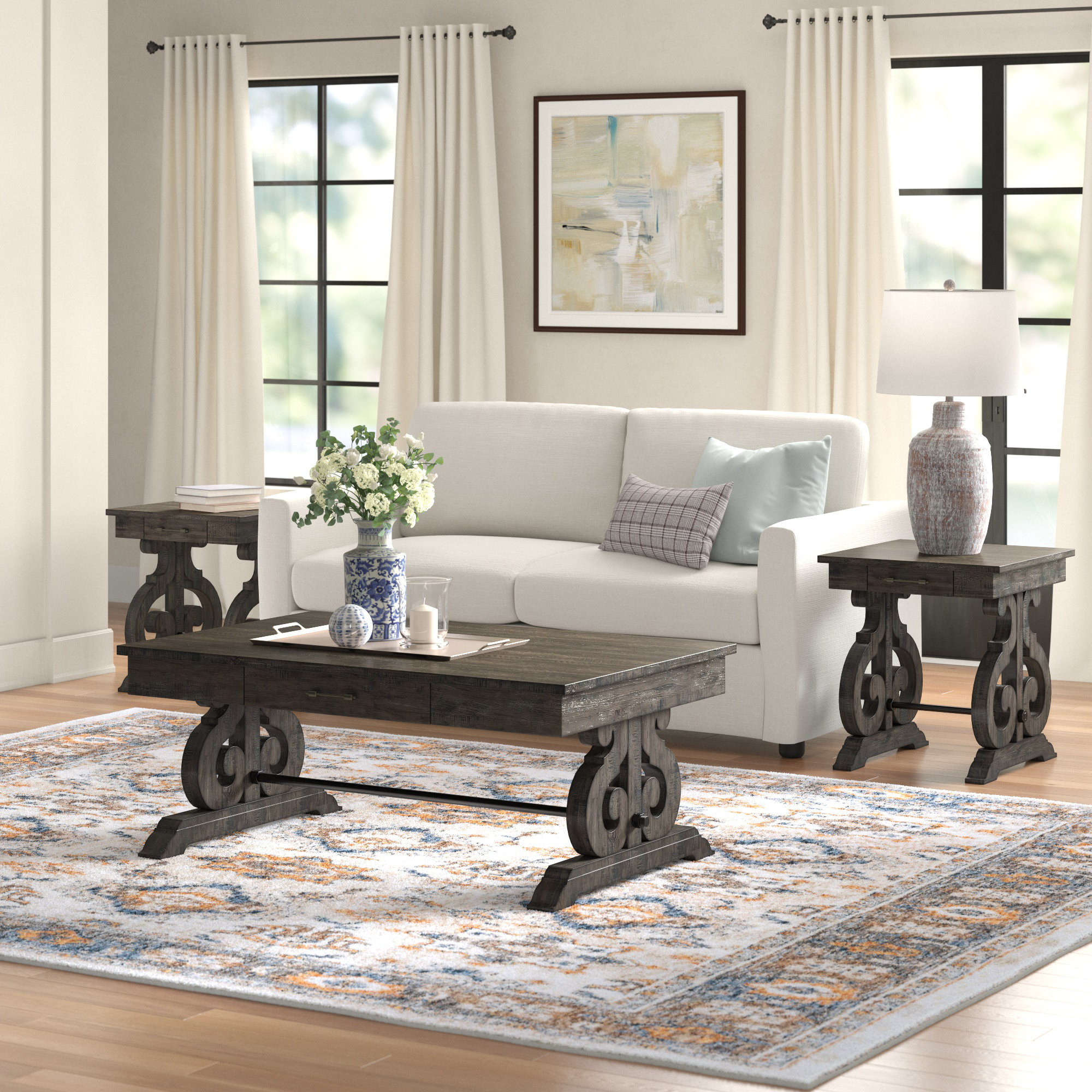 Lark Manor Amree 3 - Piece Solid Wood Living Room Table Set & Reviews ...
