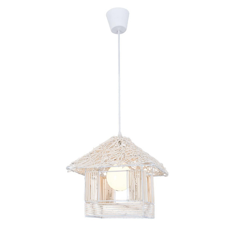Modern White Chandelier Light Fixture, 13.8 in Diameter x 47.2 in Height | Stylish Plastic Body with Wooden Cap | E27 Socket (Bulb Not Included) | Ideal for Scandinavian Home Decor & Novelty Spaces