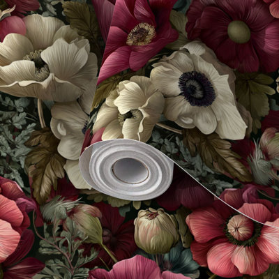 Papier peint adhésif peler et coller en PVC, revêtement mural auto-adhésif amovible avec imprimé floral de jardin rétro et imprimé de détails botaniques, imperméable pour la décoration intérieure - Rouleau