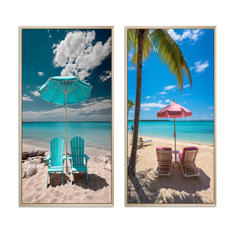 «Beach Sandy Escape Chairs», 2 pièces sur toile, Encadrement brun, H 40 po x l 40 po