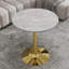 Table de salle à manger ronde à effet marbre 27,6 pouces avec base en piédestal doré, sièges 2-4, plateau gris