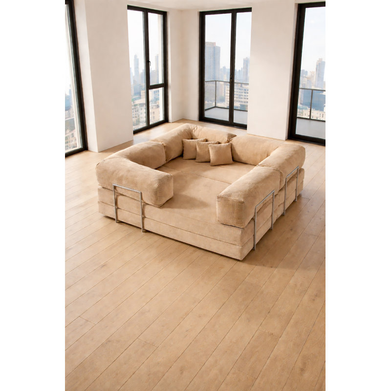 Canapé modulaire en L beige avec assise basse, Beige