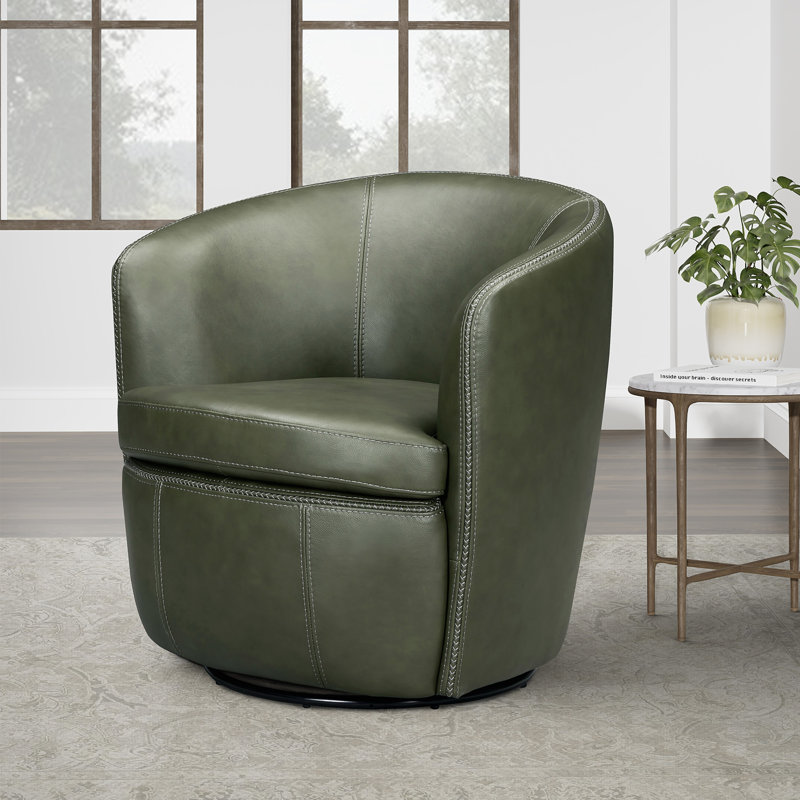 Fauteuil club pivotant 100% cuir italien, Lyrique sauge