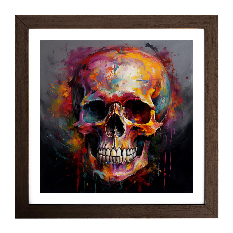 Skull Colour Field No.1 - Single Picture Frame Print on Wood, Walnut