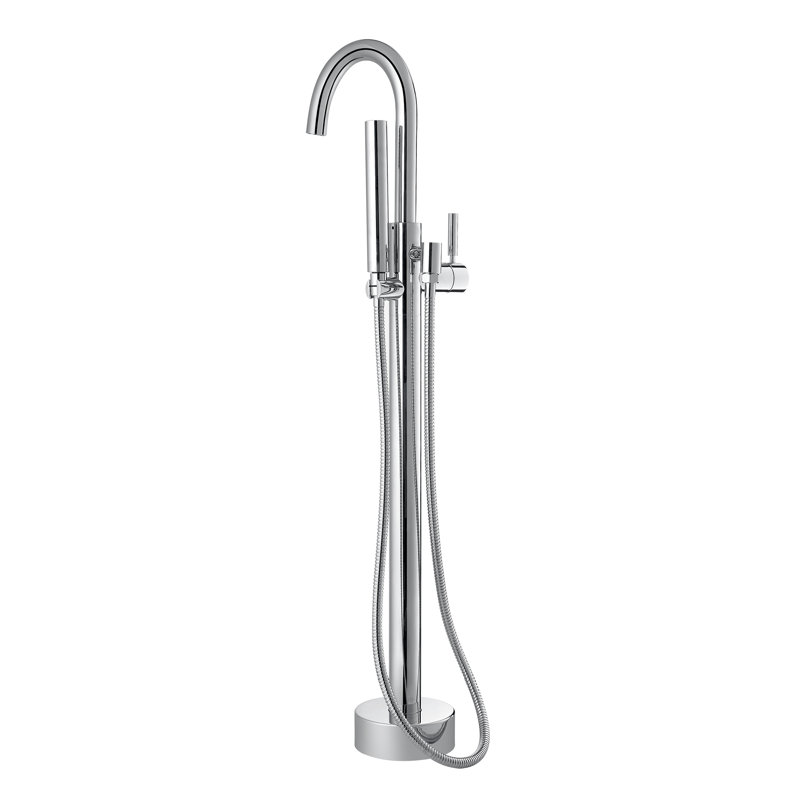 Robinet de baignoire romaine autoportant à 1 poignée avec douche à main en chrome Athena