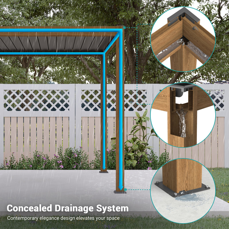 Pergola en aluminium avec auvents réglables pour l'extérieur avec auvent imperméable, 12 pi x 20 pi, Grain du bois