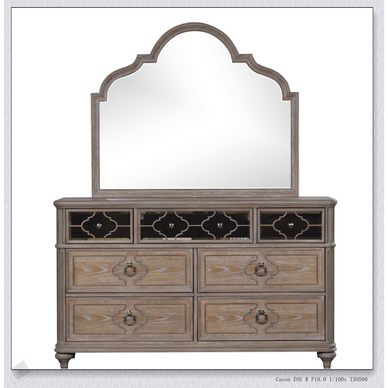 Commode simple 1 pièce simple avec placage de chêne rustique, bois massif, tiroirs à queue d'aronde à dossier anglais et panneau de miroir avant pour meubles de chambre à coucher
