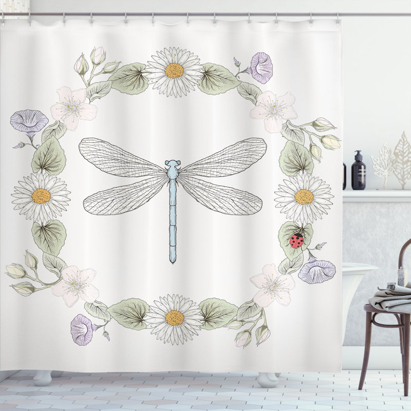 Ensemble de rideau de douche et crochets Dragonfly, H 70 po x l 69 po