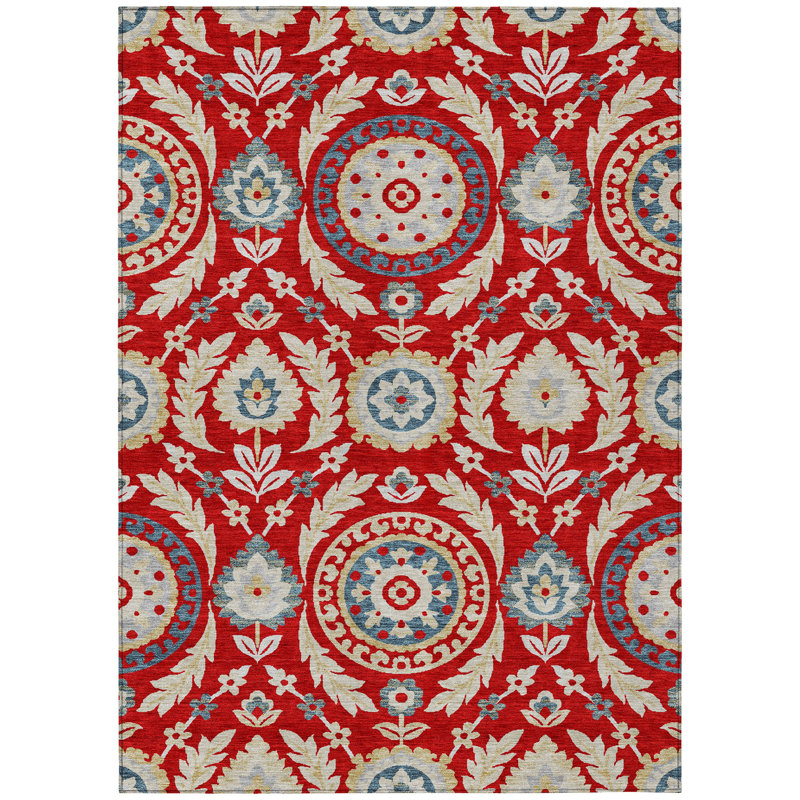 Tapis beige 10 pi x 14 pi à motif floral beige et bleu marine