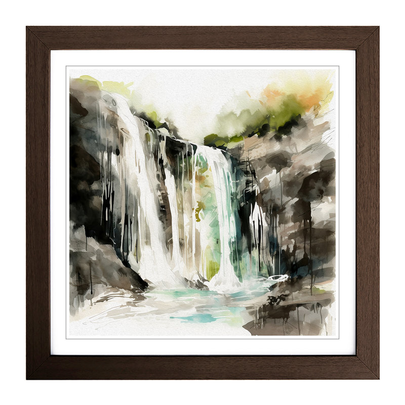 Waterfall Gestural Art No.2 - Framed Print, Walnut