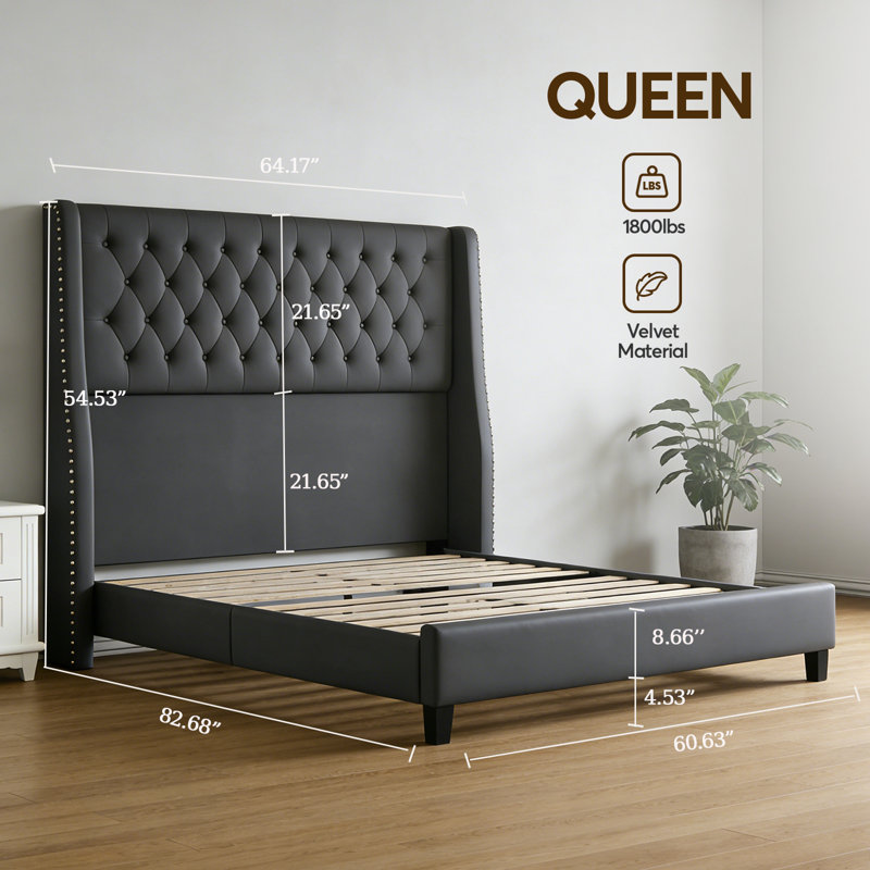Queen Size grey Diamond Bed Frame, Gray, Queen