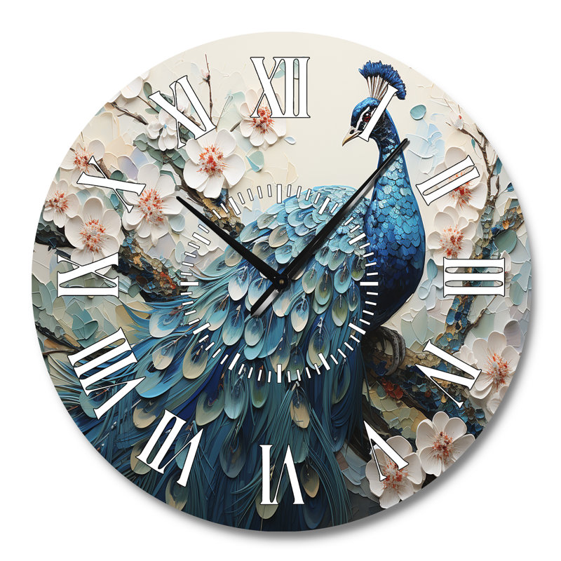 «Flower Peacocks Vibrant Show I» - Horloge murale, Grand