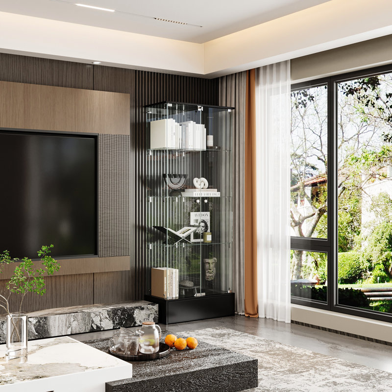 70.8" H Display Cabinet With Glass Doors And Drawer