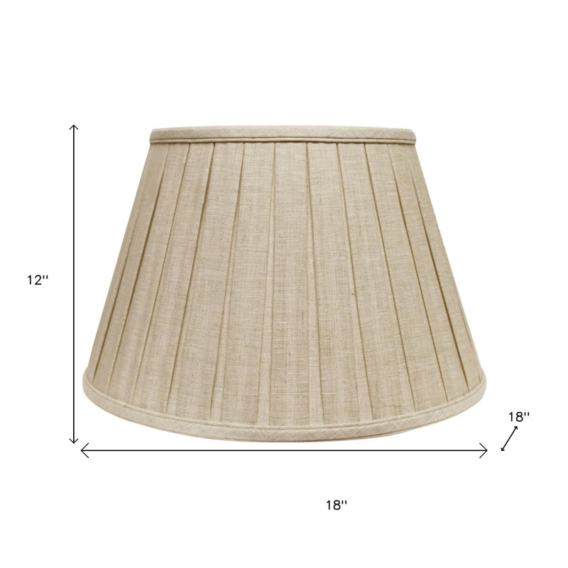 18" Cream Slanted Linen Lampshade with Box Pleat, Oatmeal, 12" H x 18" W x 18" D