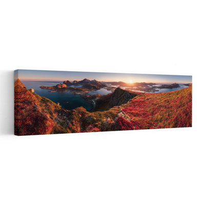 Red Autumn Mountain Sunset Dramatic Tranquil Vibrant Autumn Coastal Wall Art
