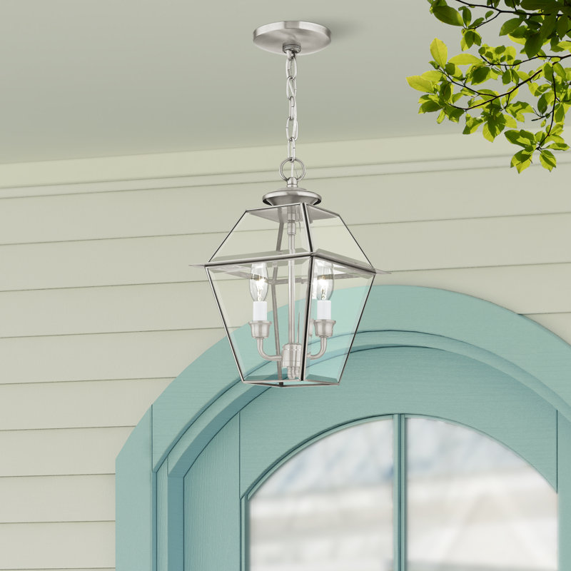 Amiree Outdoor Hanging Lantern, 18.5" H x 12" W x 12" D, Brushed Nickel