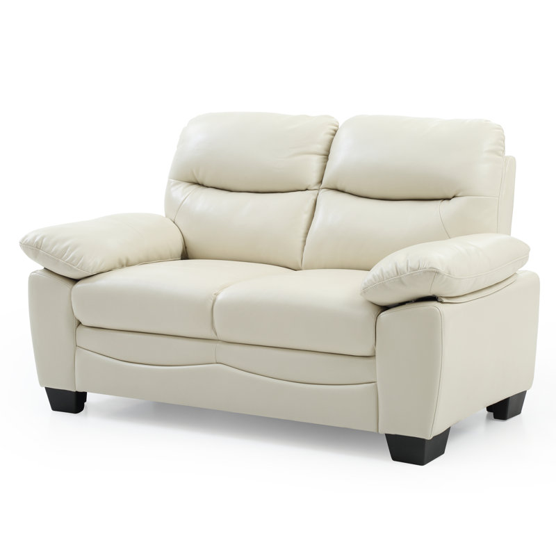 Mouton Faux Leather Pillow Top Arm Loveseat, Pearl Faux Leather, 35"H x 59"W x 33"D