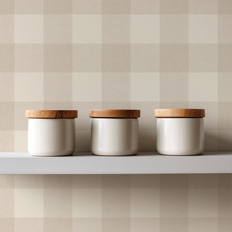 Washed Gingham, Champagne, Peel & Stick