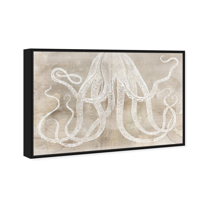 Pieuvre en papier nautique et côtier - impression sur toile tendue, H 24 po x l 36 po, Noir