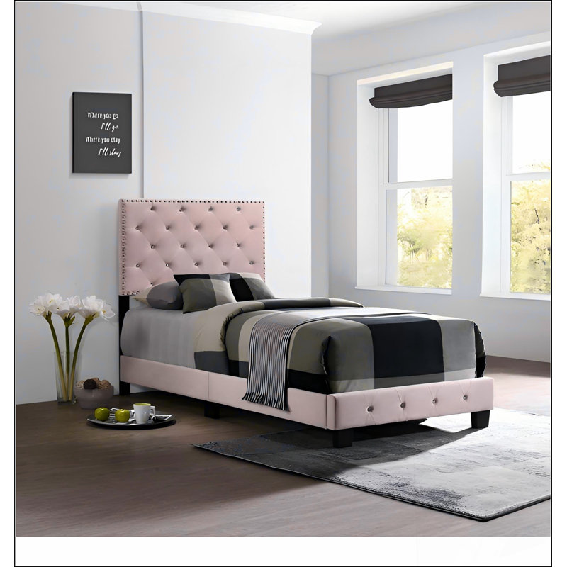 Structure de lit moderne avec tête de lit pour la chambre à coucher, Simple, Rose