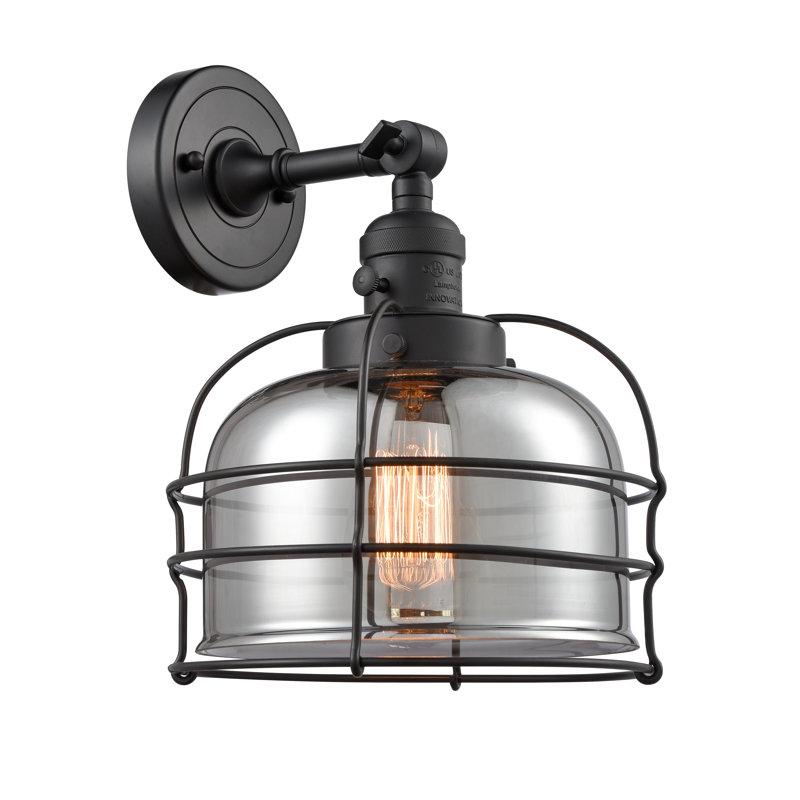 Bell Cage - 1 Light 9" Sconce, 60 Watt Vintage Incandescent Bulb, Plated Smoke, Matte Black