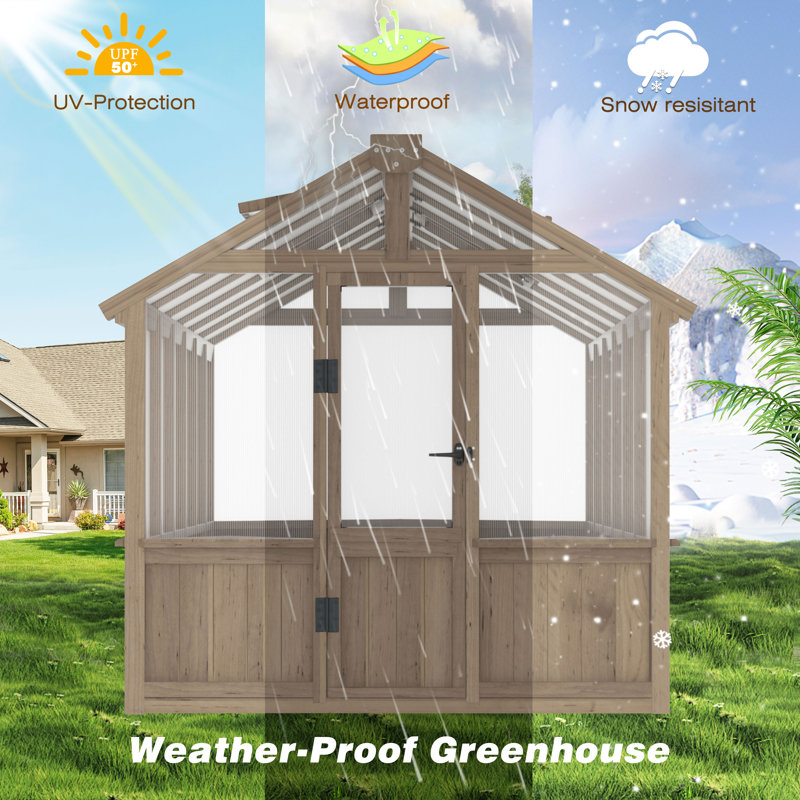 Outdoor Wooden Polycarbonate Greenhouse 6x12Ft, 83.5" H x 74" W x 144" D