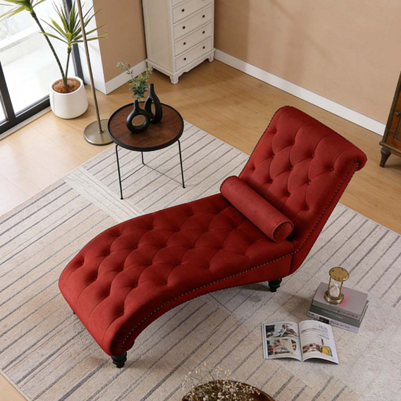 Fauteuil inclinable en velours capitonné, Rouge