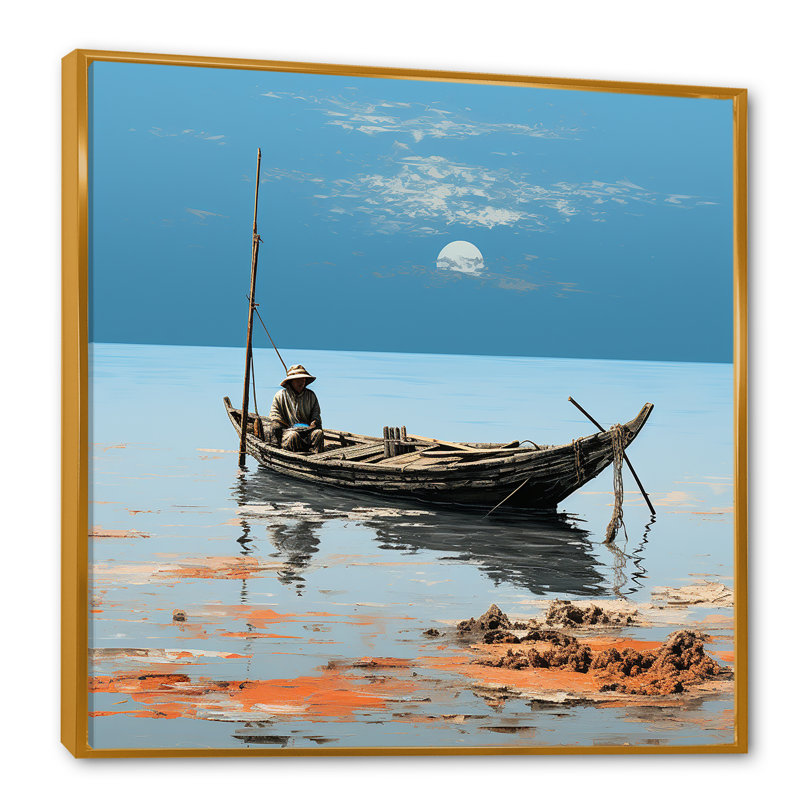 Coucher de soleil privé sur toile, Cadre flottant doré, H 30 po x l 30 po x P 1 po