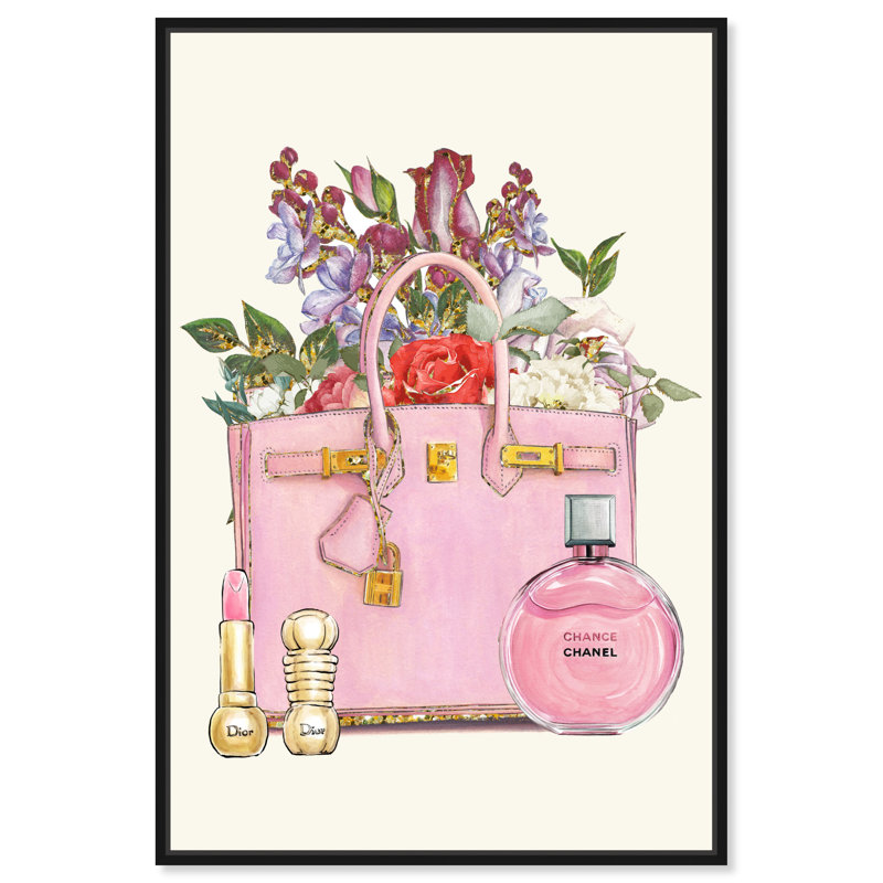 My Floral Gift Handbags - Peinture sur toile, H 45 po x l 30 po, Toile avec cadre noir