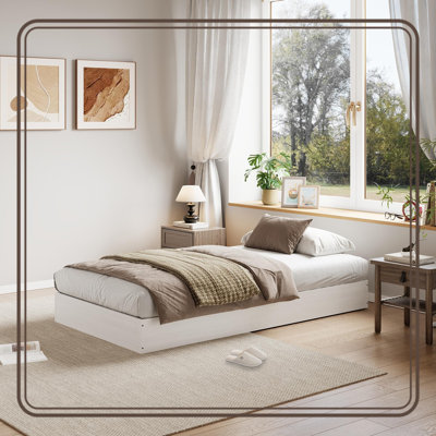 Twin-XL Wood Platform Bed Frame, Easy Assembly, Headboard Free Floor Bed with Low Profile Design