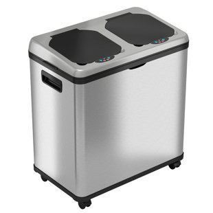 Poubelle double de seize 60,6 litres en acier inoxydable avec compartiments multiples pour les déchets et le recyclage et détecteur de mouvements