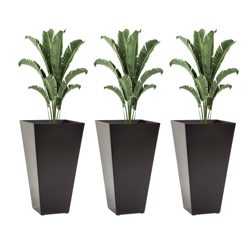 Ensemble de 3 grandes jardinières carrées avec drainage Outsunny, pots en polypropylène brun de 28 po pour l'intérieur et l'extérieur