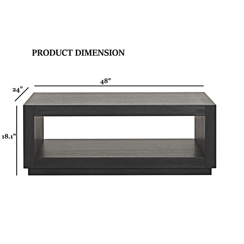 Contemporary  Rectangle Coffee Table With Open Bottom Shelf, Black