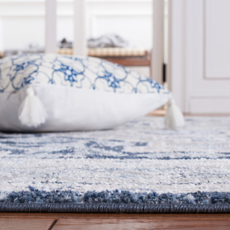 Tapis lavable Arora 210 en beige / bleu marine, Rectangle 8 pi x 10 pi