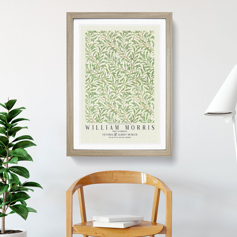 Willow Bough with Border by William Morris - Framed Print, 48cm H x 36cm W x 2cm D, Oak Framed