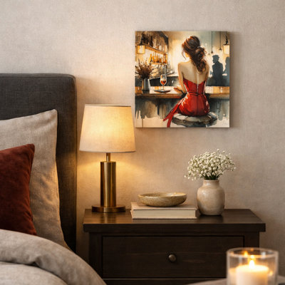 Art mural moderne sur toile tendue, "Moderne en robe rouge" pour salon, salle à manger ou bar à la maison