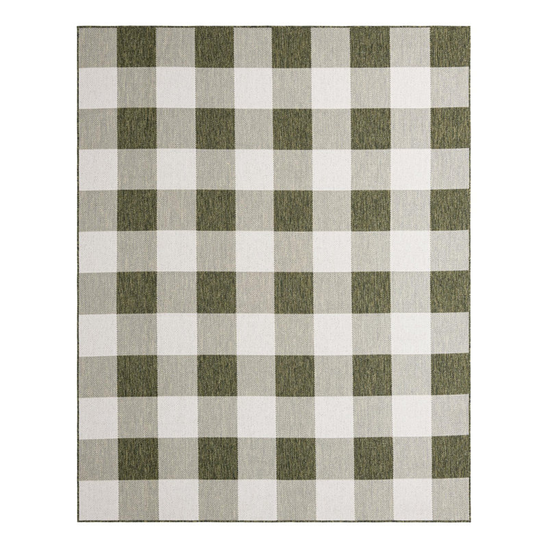 Tereon Checkered Machine Made Power Loom Polypropylene Plastic Indoor/Outdoor Area Rug in Green, Rectangle 7'10" x 10'