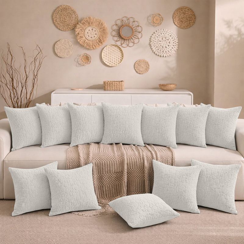 Aspire Homeware Geometric Square Velvet Cushion Covers, Pack of 12, White
