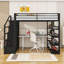 Grand lit mezzanine en métal avec tablettes et garde-robe