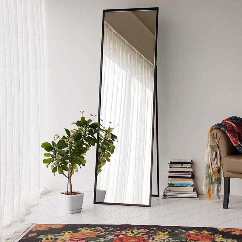 Metal Flat Floor Mirror, Black